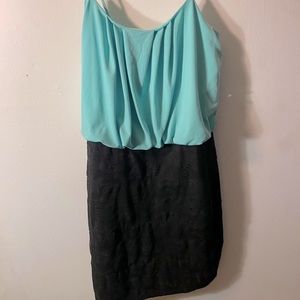 Blue and black bodycon dress